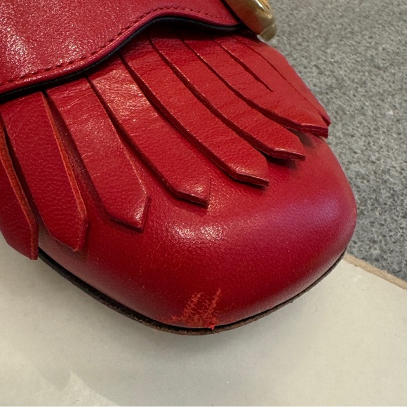 Gucci Marmot Mid-Heel Fringe Loafers in Red - Picture 7 of 14